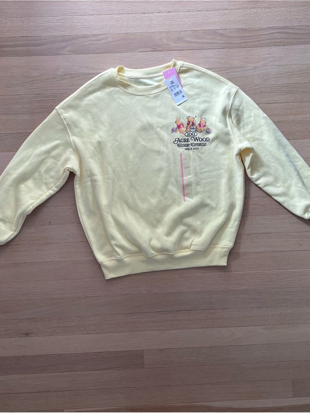 Disney Yellow Winnie the Pooh "100 Acre Wood" Graphic Pullover Sweatshirt XXS - Picture 3 of 6